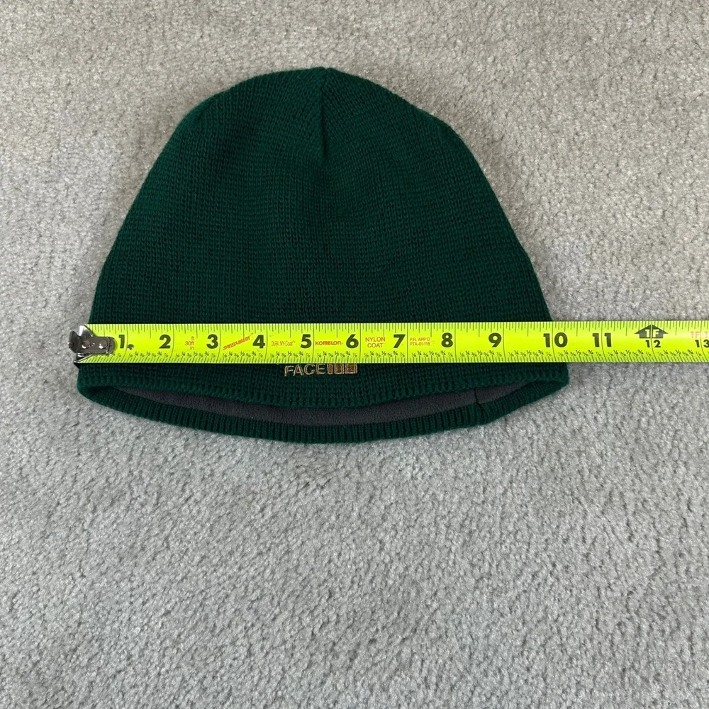 VTG The North Face Beanie Mens One Size Green Fleece Lined Knit Embroidered Logo
